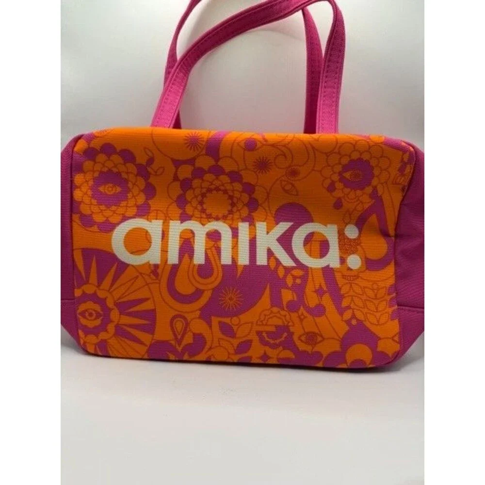 Amika Hair Care Tote Bag + 3 Orange Claw Hair Clips Set Pink Orange Floral